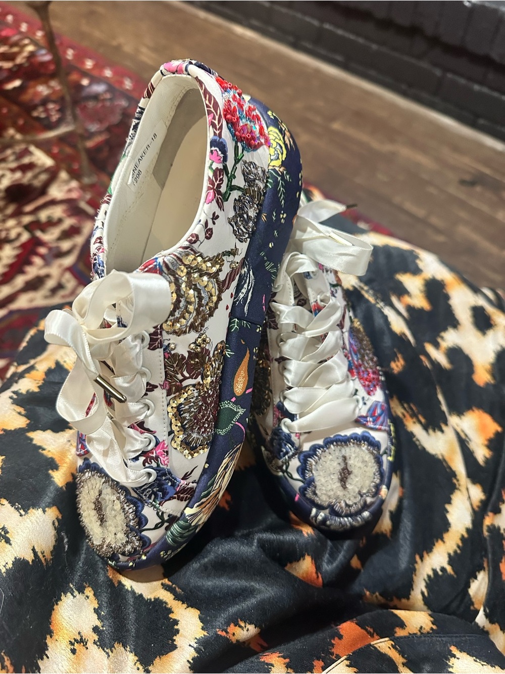 Tory Burch Kacey Embroidered Satin Ribbon Lace-Up Women's Sneakers